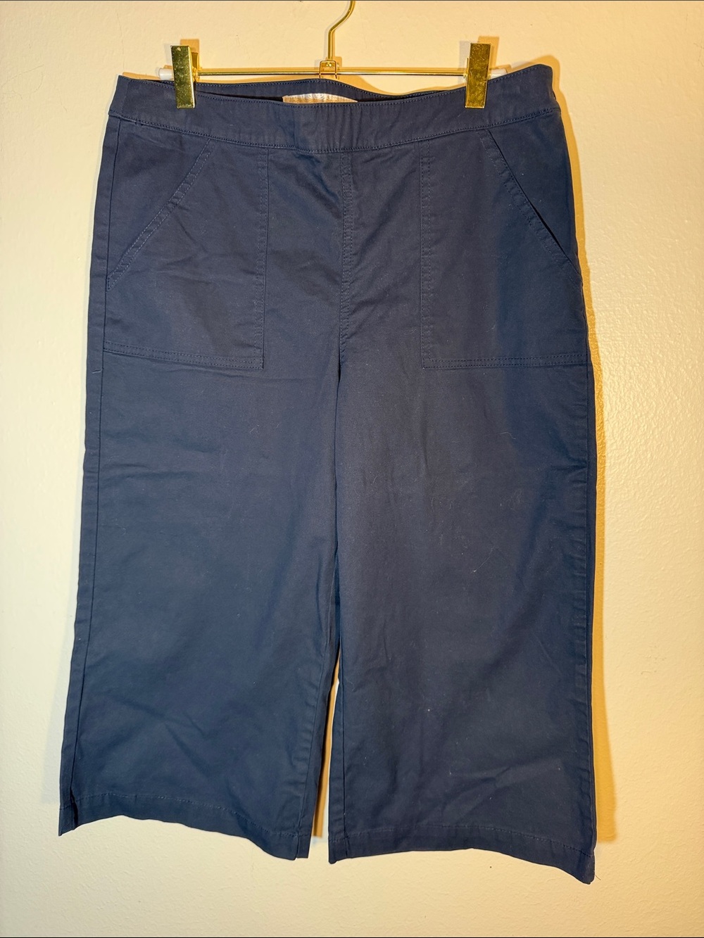 Boston Proper Navy Cotton Wide-Leg Crop Capri Chinos Pants Size 10